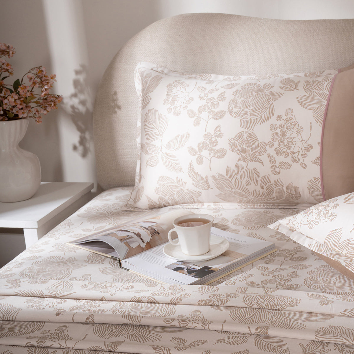 Bedsheet with Pillow Case 100% Cotton Stria Floral Heritage Garden Beige