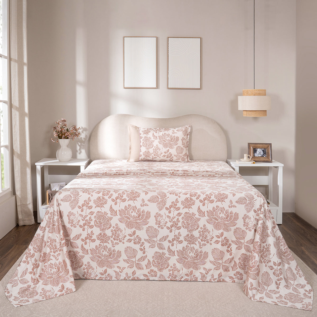 Bedsheet with Pillow Case 100% Cotton Stria Floral Heritage Garden Rust