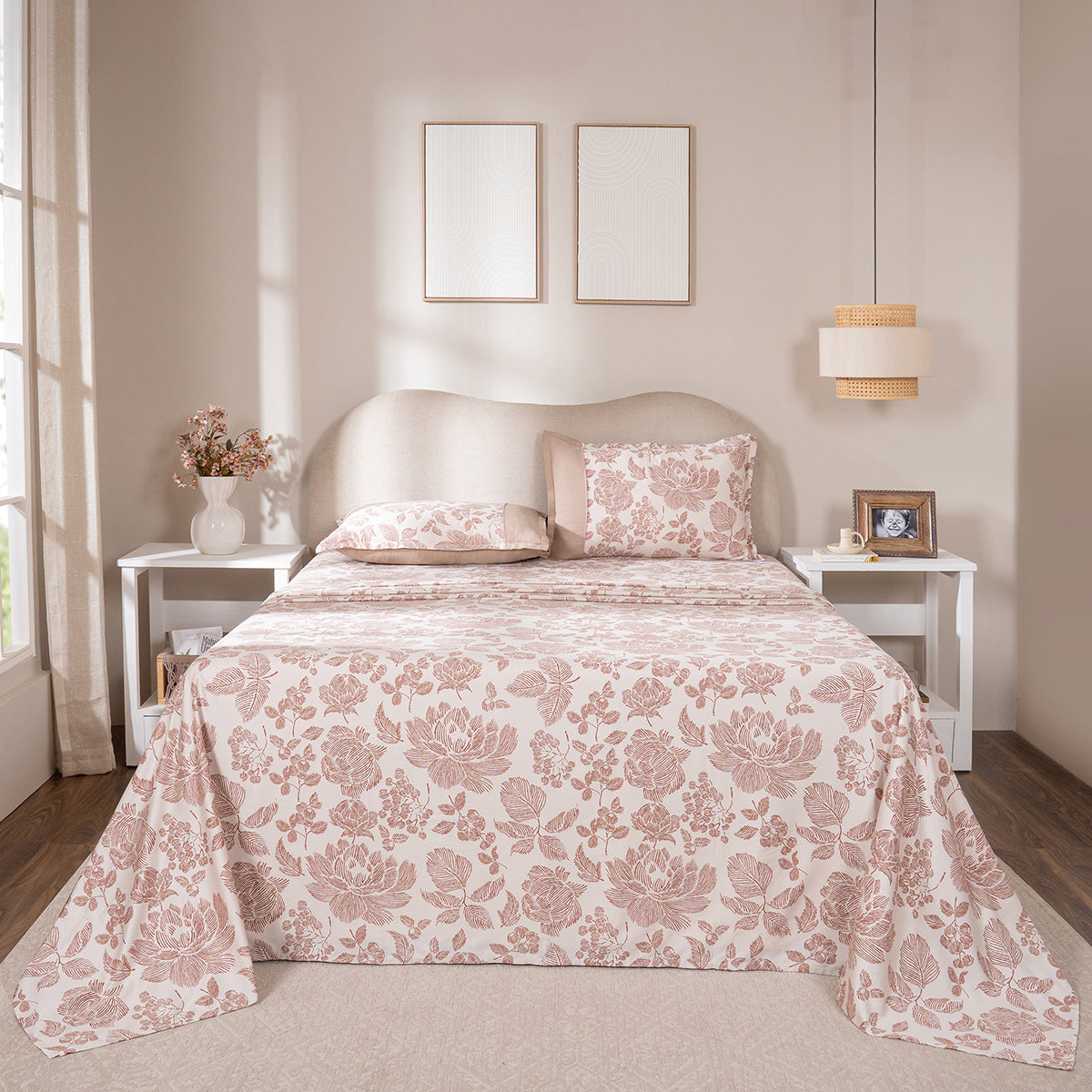 Bedsheet with Pillow Case 100% Cotton Stria Floral Heritage Garden Rust