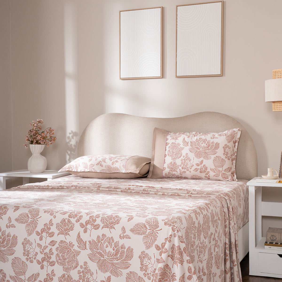 Bedsheet with Pillow Case 100% Cotton Stria Floral Heritage Garden Rust