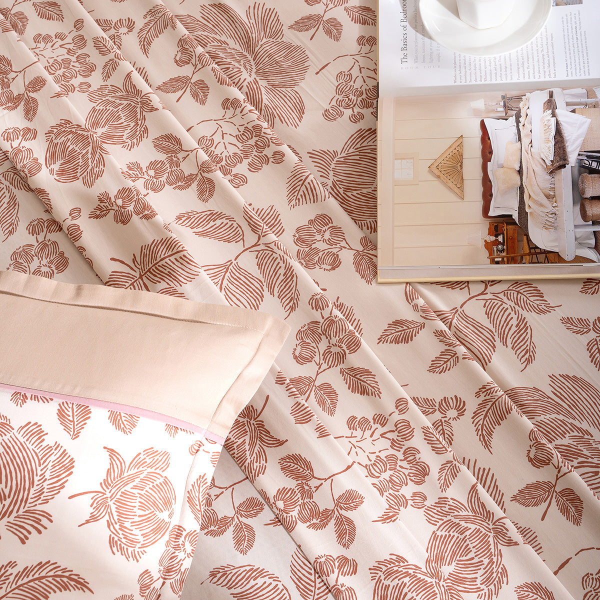 Bedsheet with Pillow Case 100% Cotton Stria Floral Heritage Garden Rust