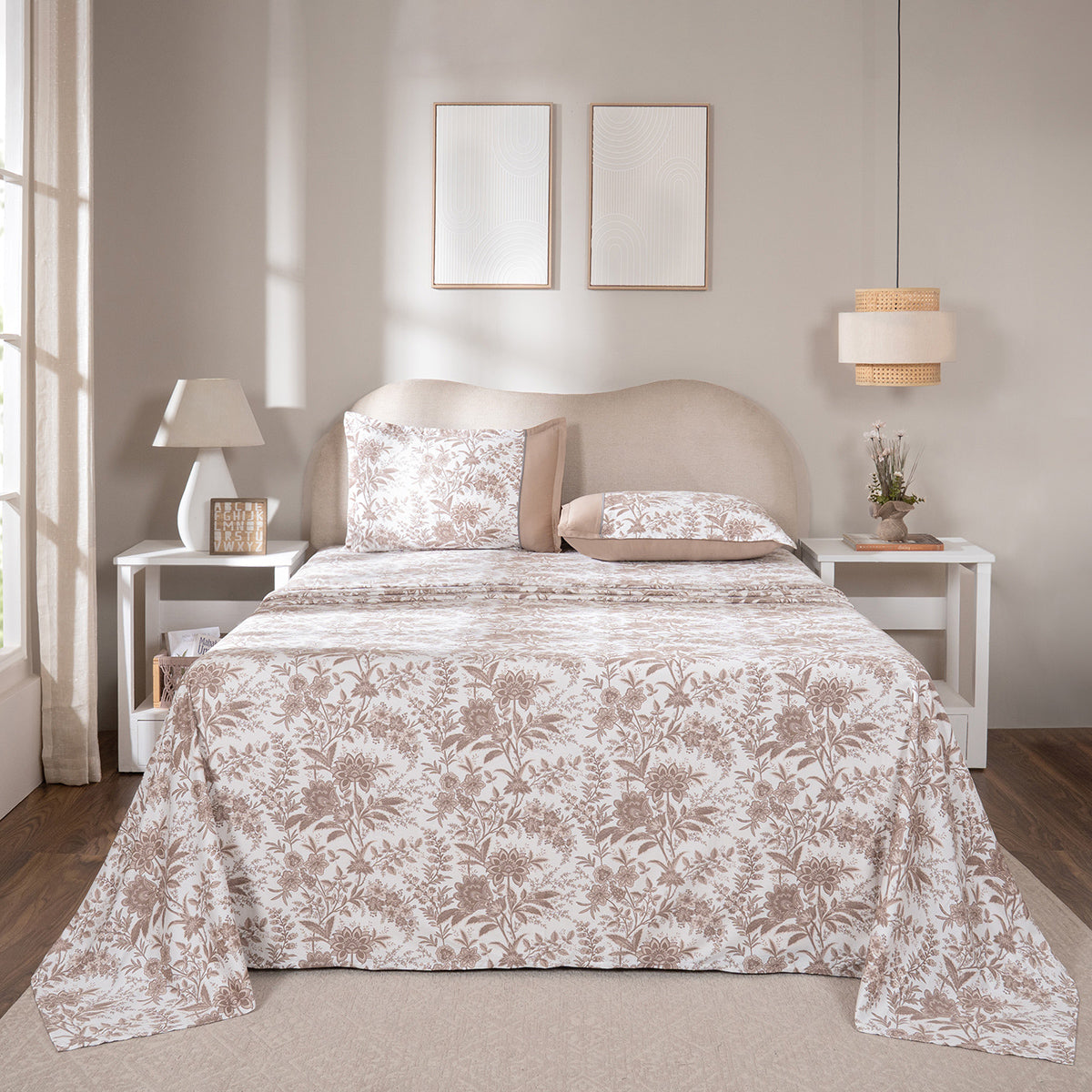 Bedsheet with Pillow Case 100% Cotton Griden Heritage Garden Beige
