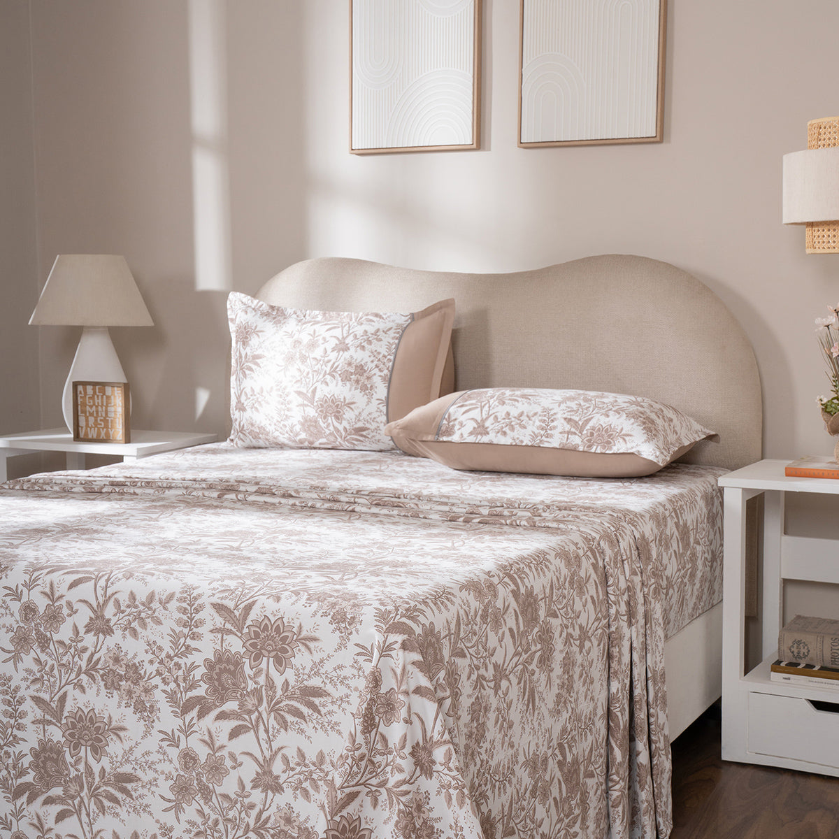Bedsheet with Pillow Case 100% Cotton Griden Heritage Garden Beige