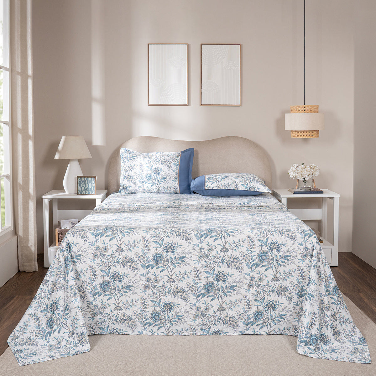 Bedsheet with Pillow Case 100% Cotton Griden Heritage Garden Blue