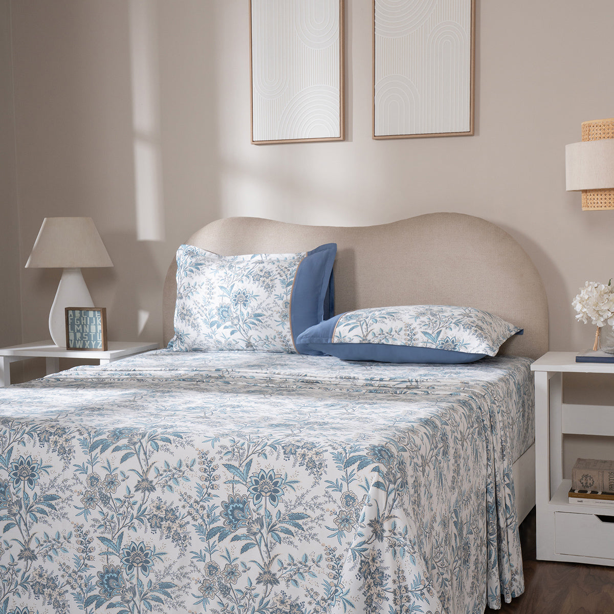 Bedsheet with Pillow Case 100% Cotton Griden Heritage Garden Blue