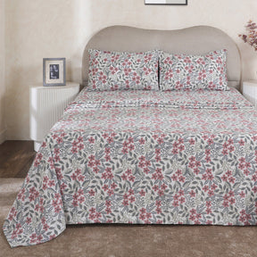 Hermosa Botanic Bloom Fleur Essence 100% Cotton Printed Bedsheet with Pillow Case Red