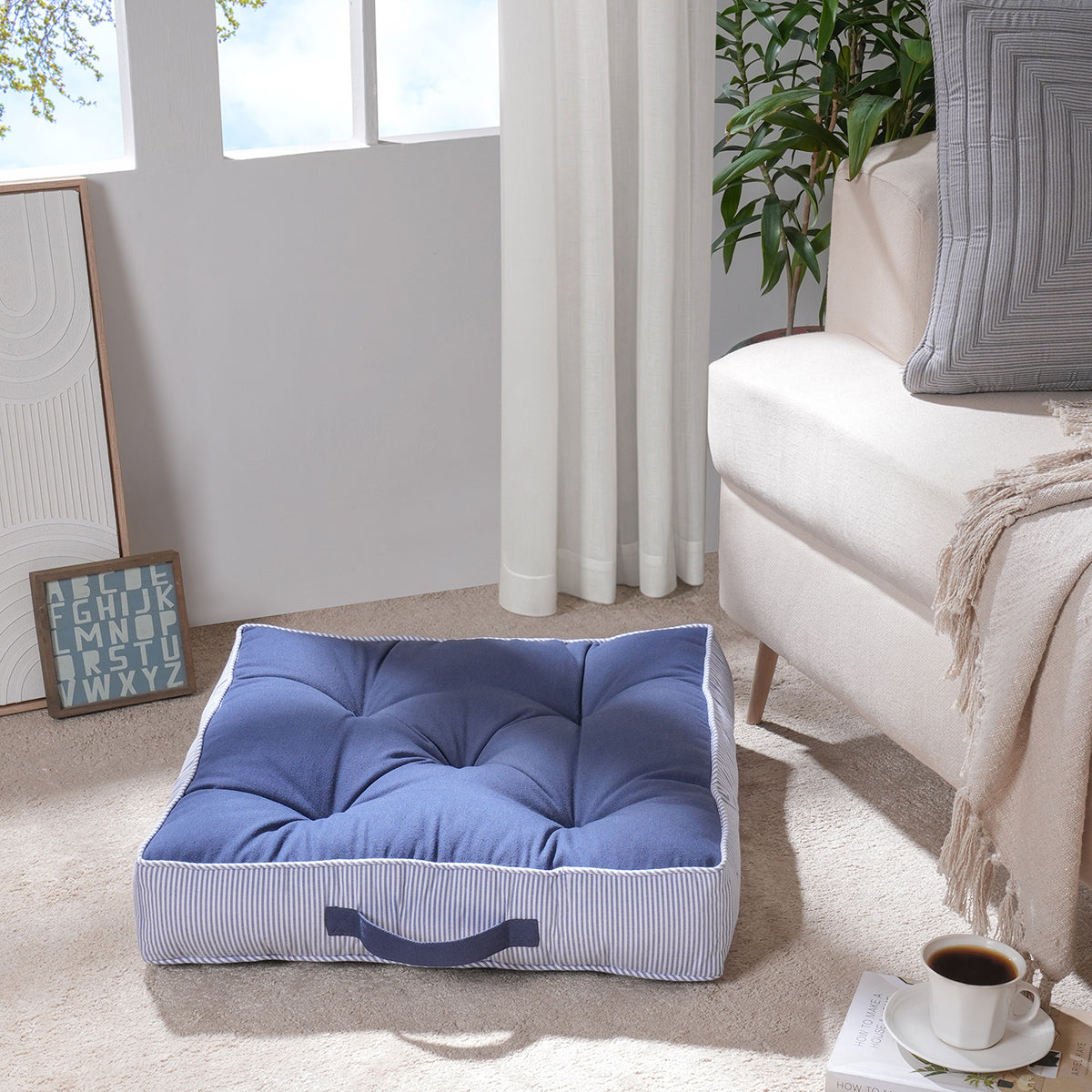 Floor Cushion Solid Fabric 100% Cotton Elevate the space Solace Blue