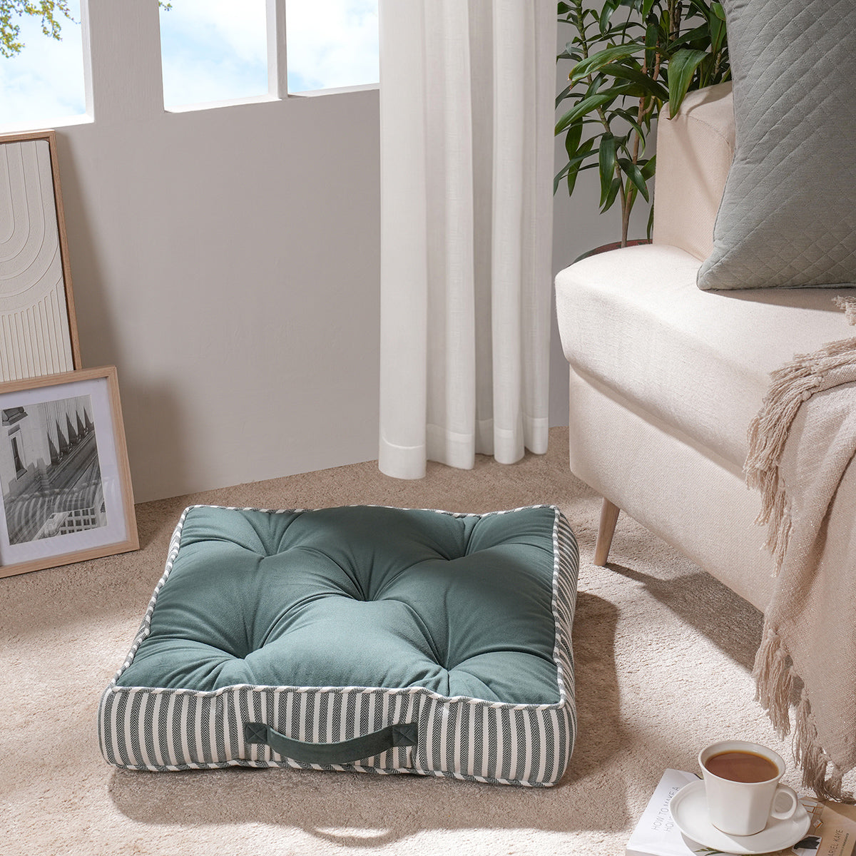 Floor Cushion Solid Fabric 100% Cotton Elevate the space Soft Haven Green