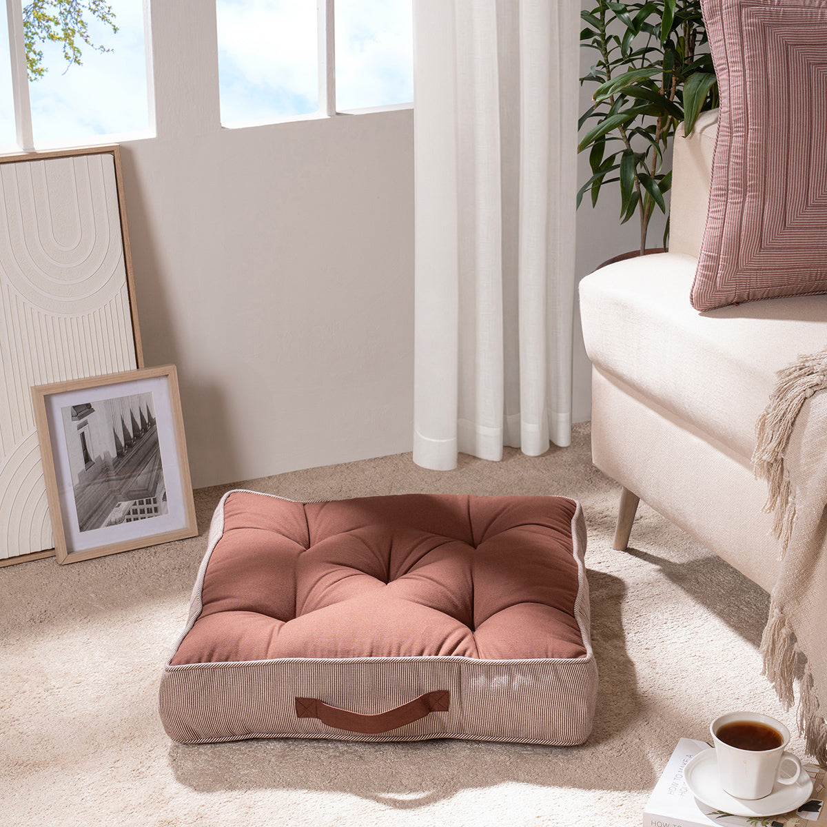 Floor Cushion Solid Fabric 100% Cotton Elevate the space Rustic Loft Rust