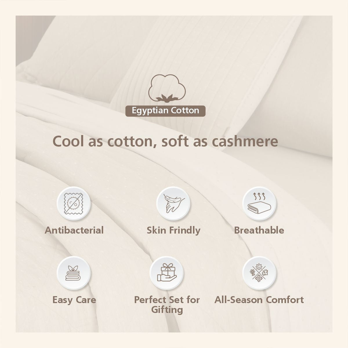 Muted Dot 100% Natural Cotton Filling Beige 8PC Quilt/Quilted Bed Cover Set