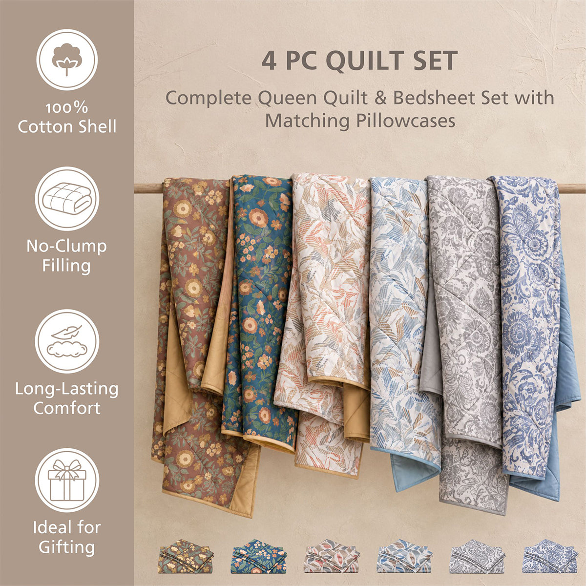Quilt Set 4 Pcs Set Silvane Heritage Garden Sand