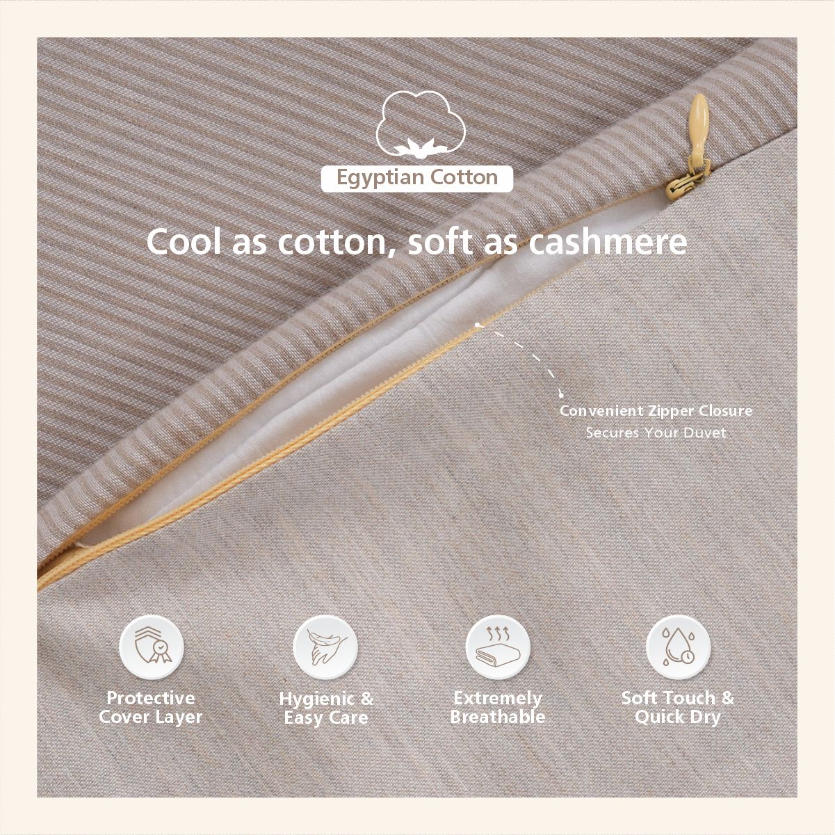 Pin Stripe Made With Egyption Cotton Ultra Soft Beige Duvet Cover with Pillow Case