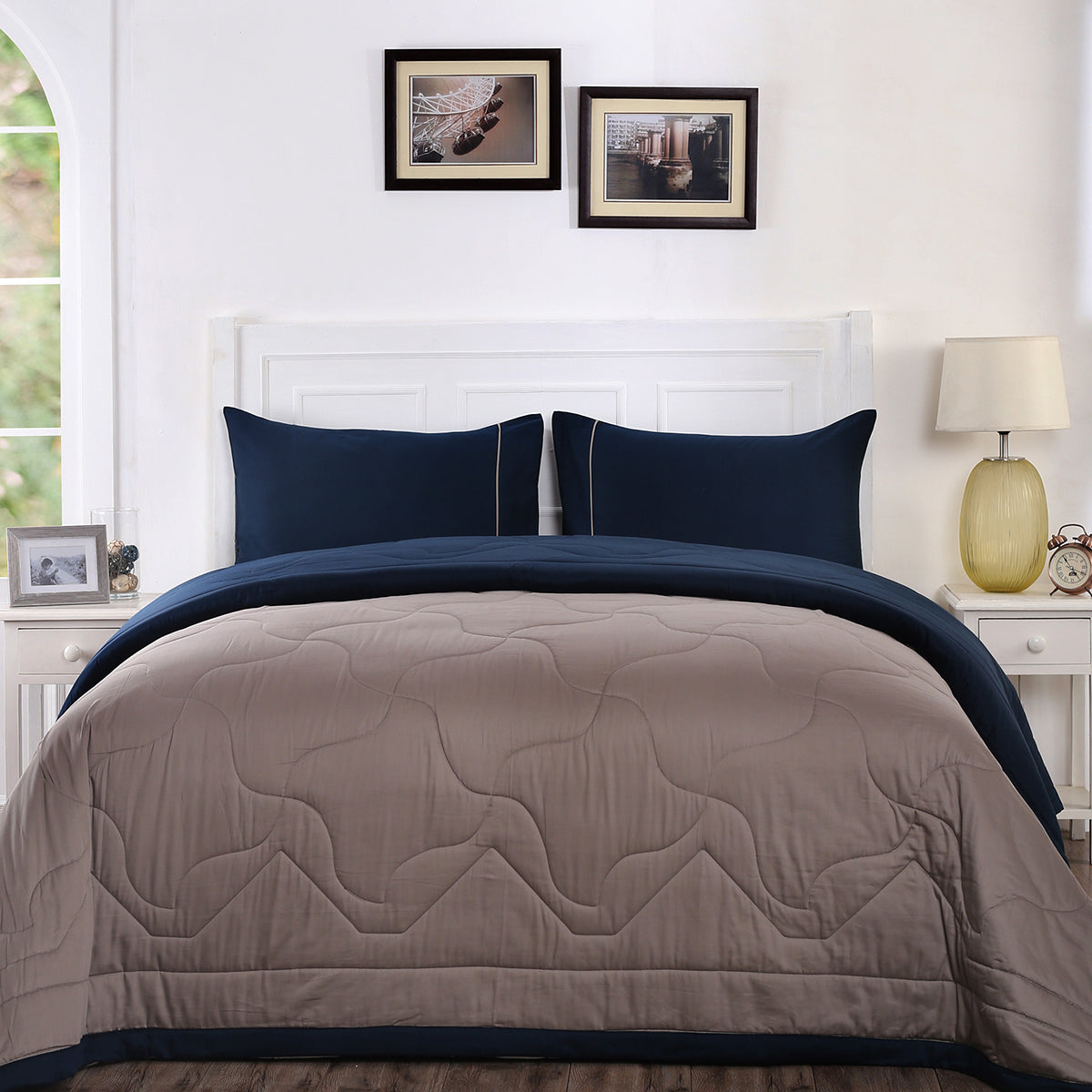 Vincent Reversible Indigo/Grey Marble Blue Quilt/Quilted Bed Cover