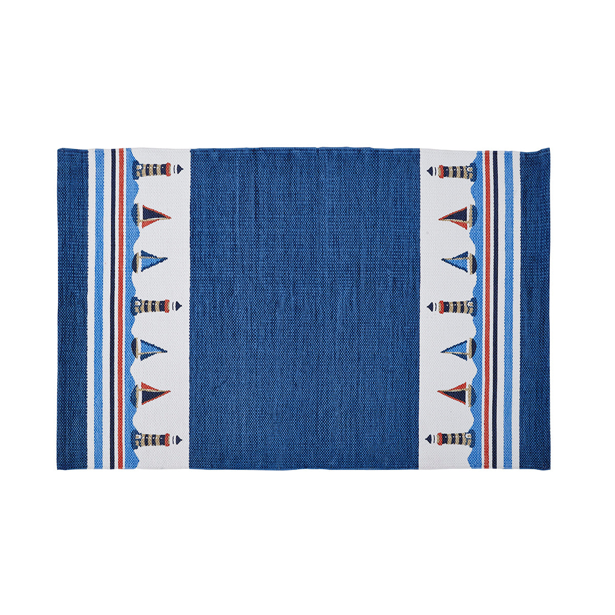 Little Maspar Little Sailor Print Kids 100% Cotton Printed Rug Blue