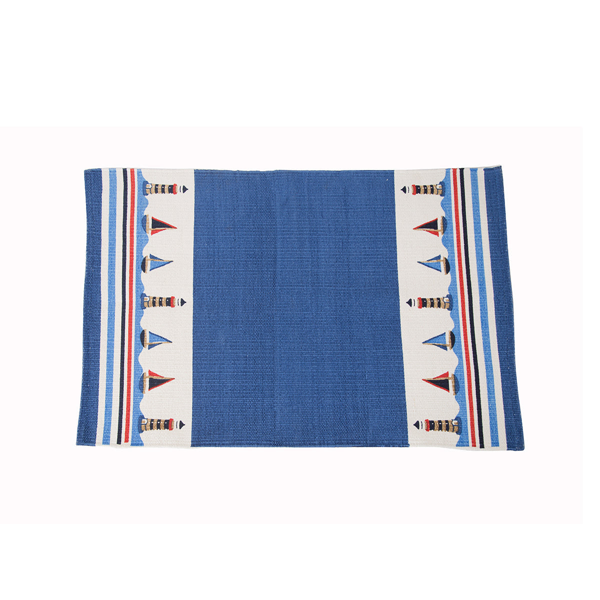 Little Maspar Little Sailor Print Kids 100% Cotton Printed Rug Blue