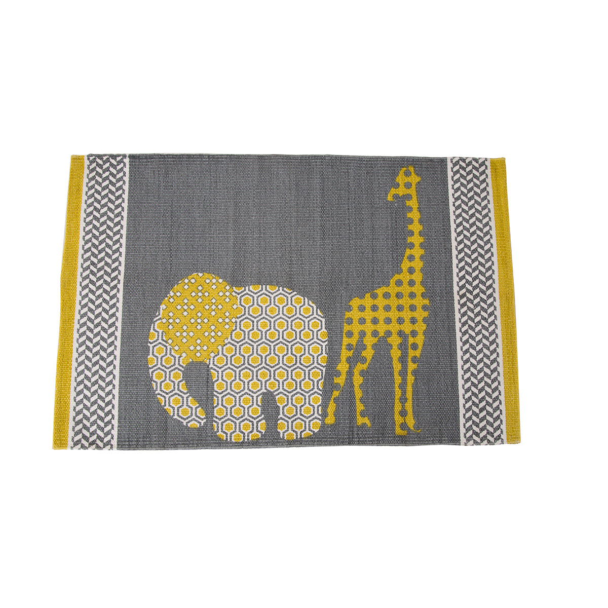 Little Maspar Zoo Keeper Print 100% Cotton Printed Rug Yellow