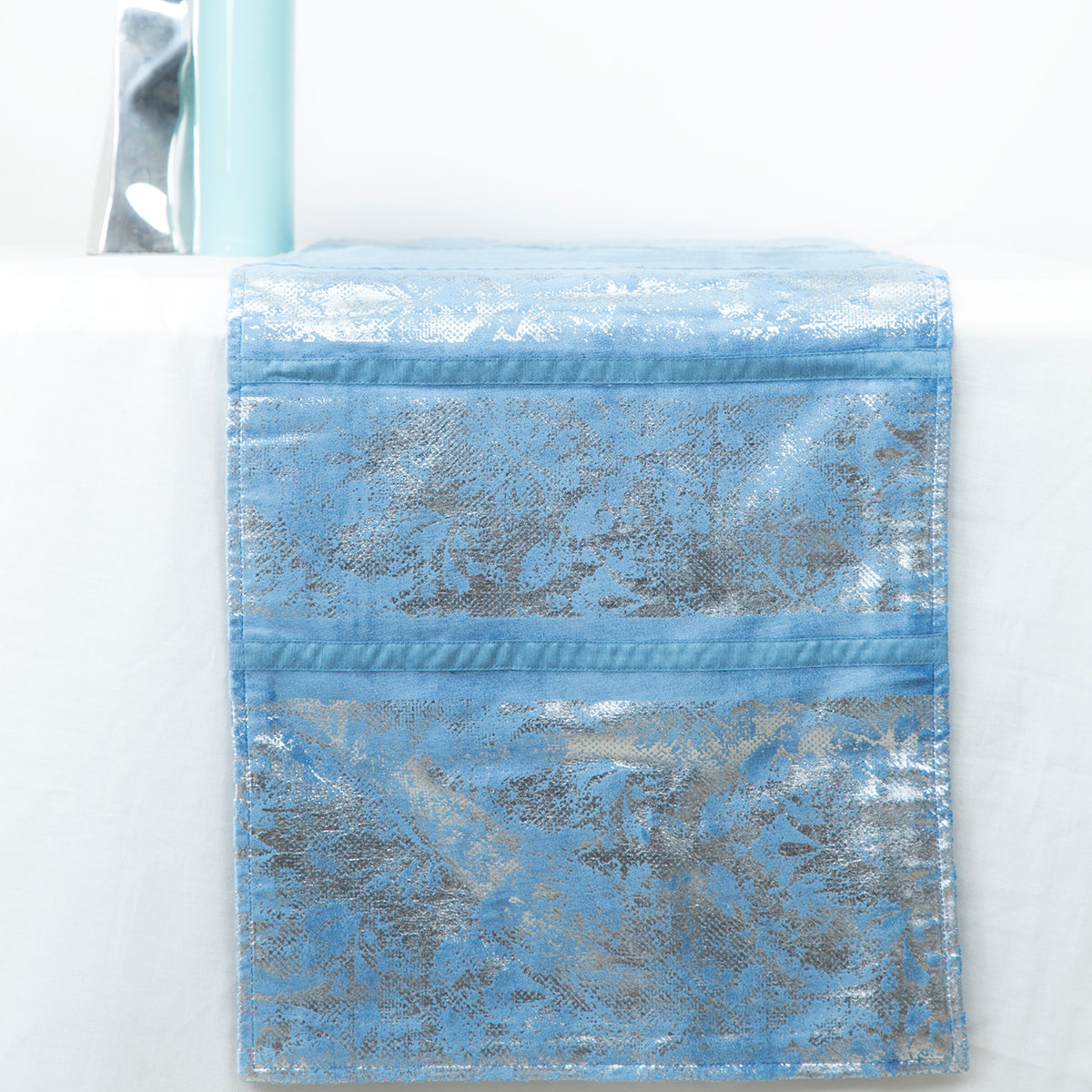 Maspar Deco Velvet Printed Runner Blue