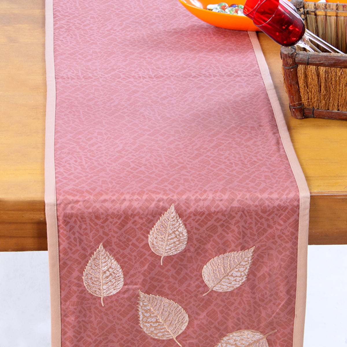 Maspar Leafy Texture 100% Cotton Printed and Hand Work Runner Purple