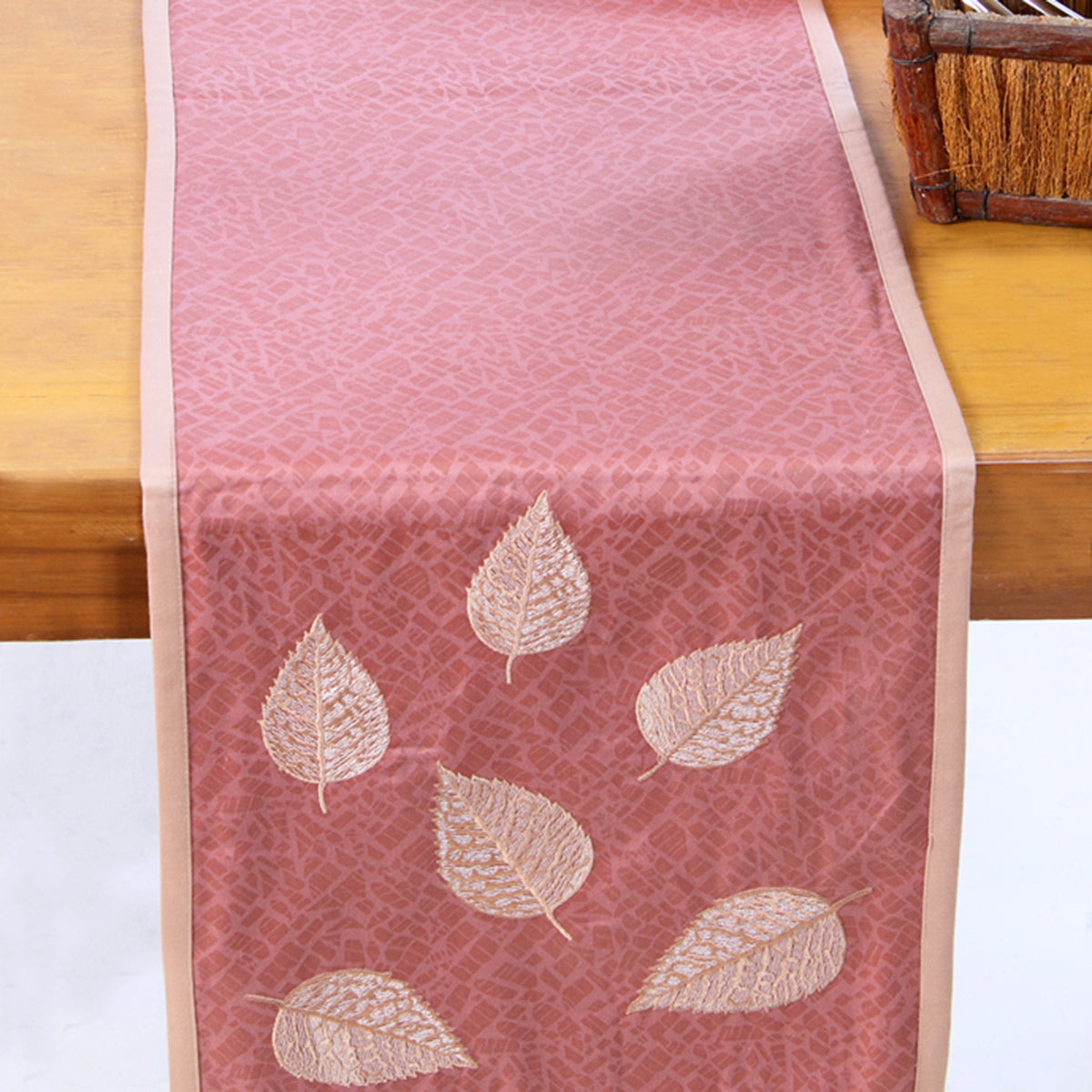 Maspar Leafy Texture 100% Cotton Printed and Hand Work Runner Purple