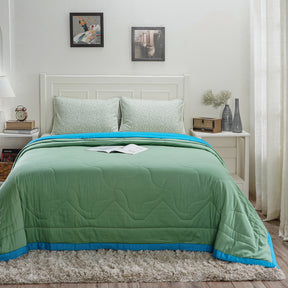 Vincent Reversible Basil/Mosaic Blue Quilt/Quilted Bed Cover Set