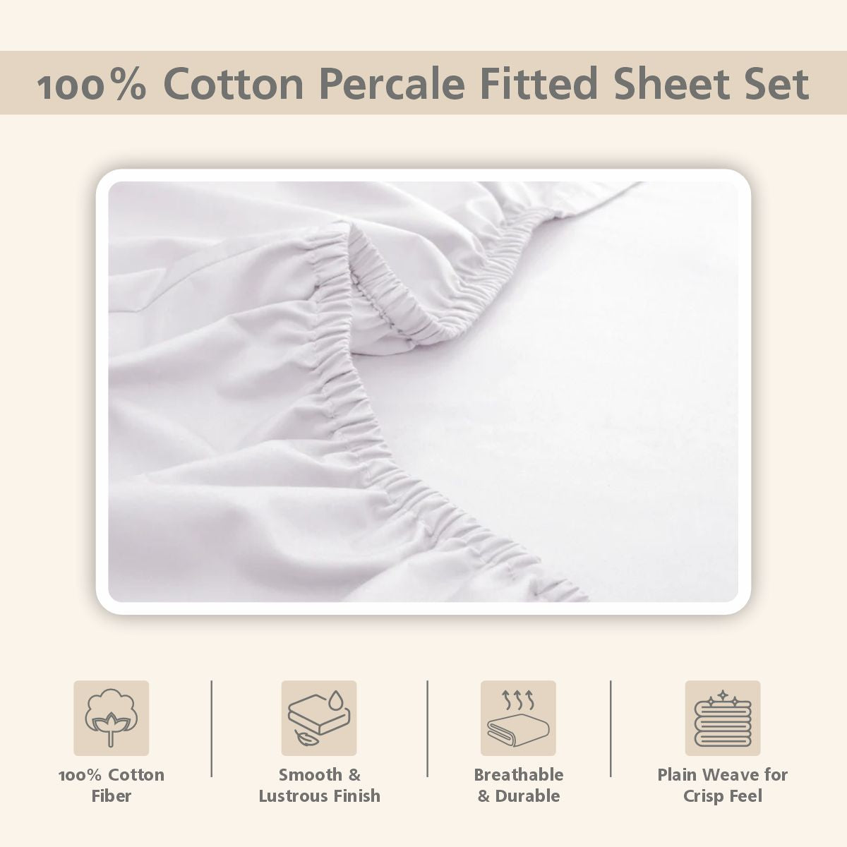 Slumber Plain Easy Care Percale 100% Cotton White Fitted Sheet