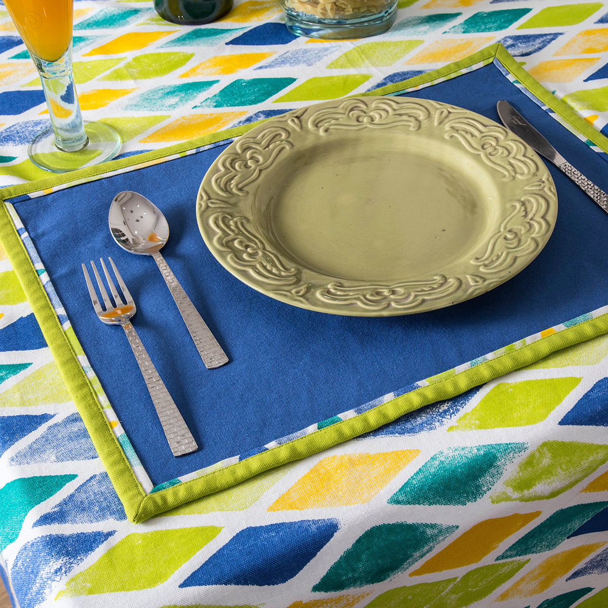 Maspar Exotica Print 100% Cotton Printed Table Cover Blue