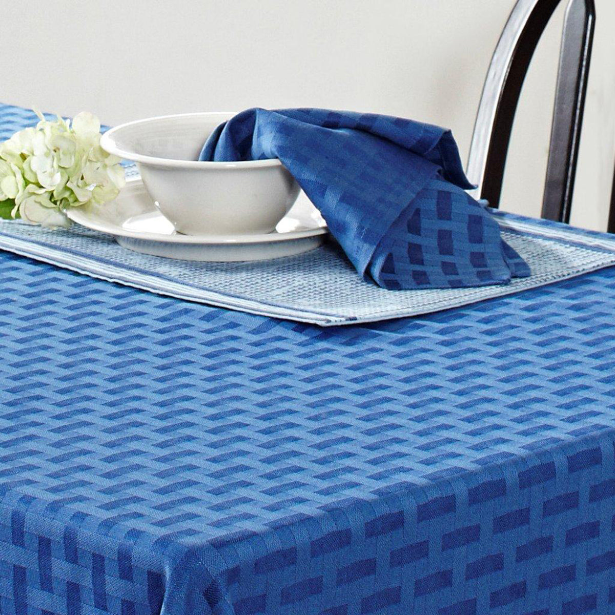 Maspar Satin Basket Self Pattern Table Cover Blue