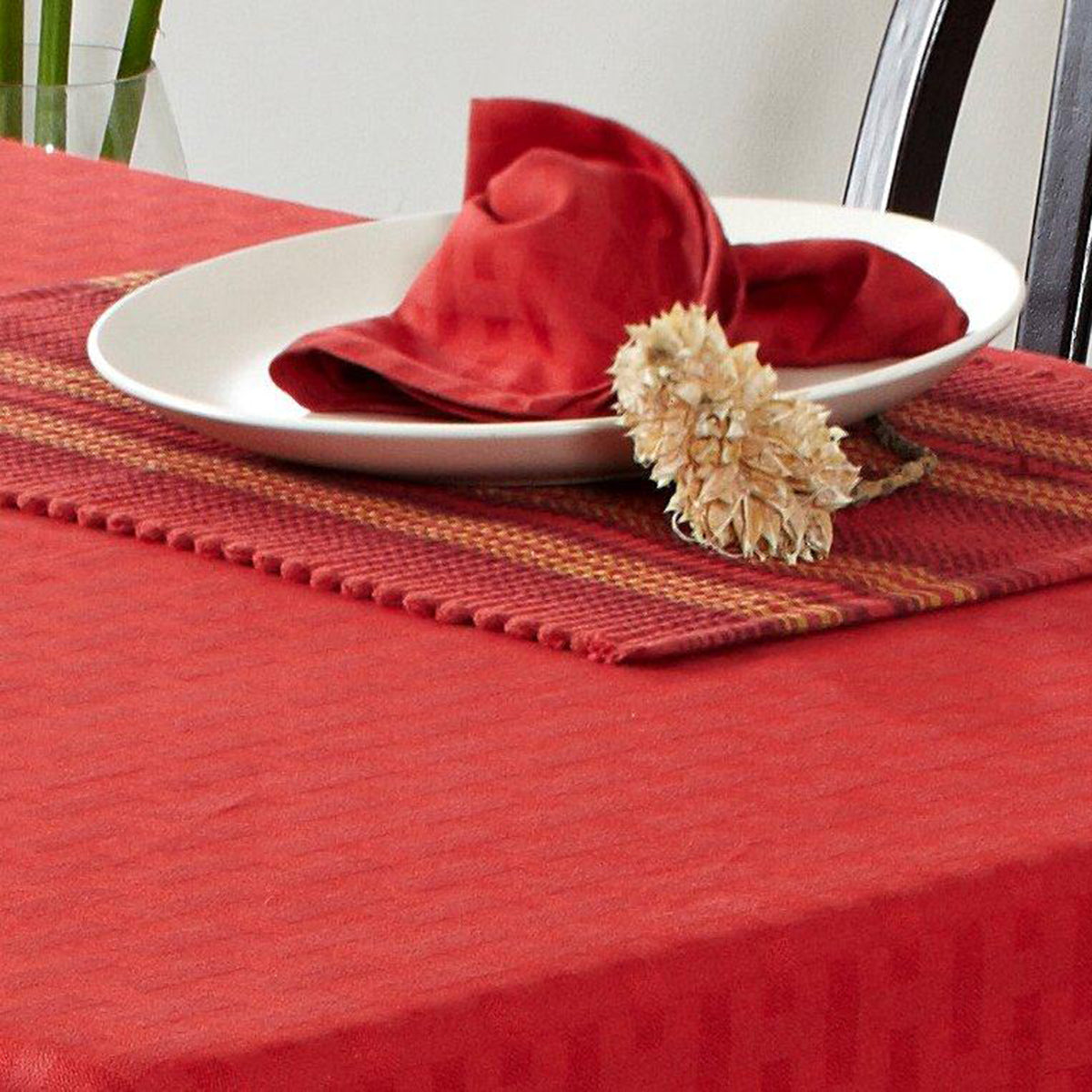 Maspar Satin Basket Self Pattern Table Cover Red