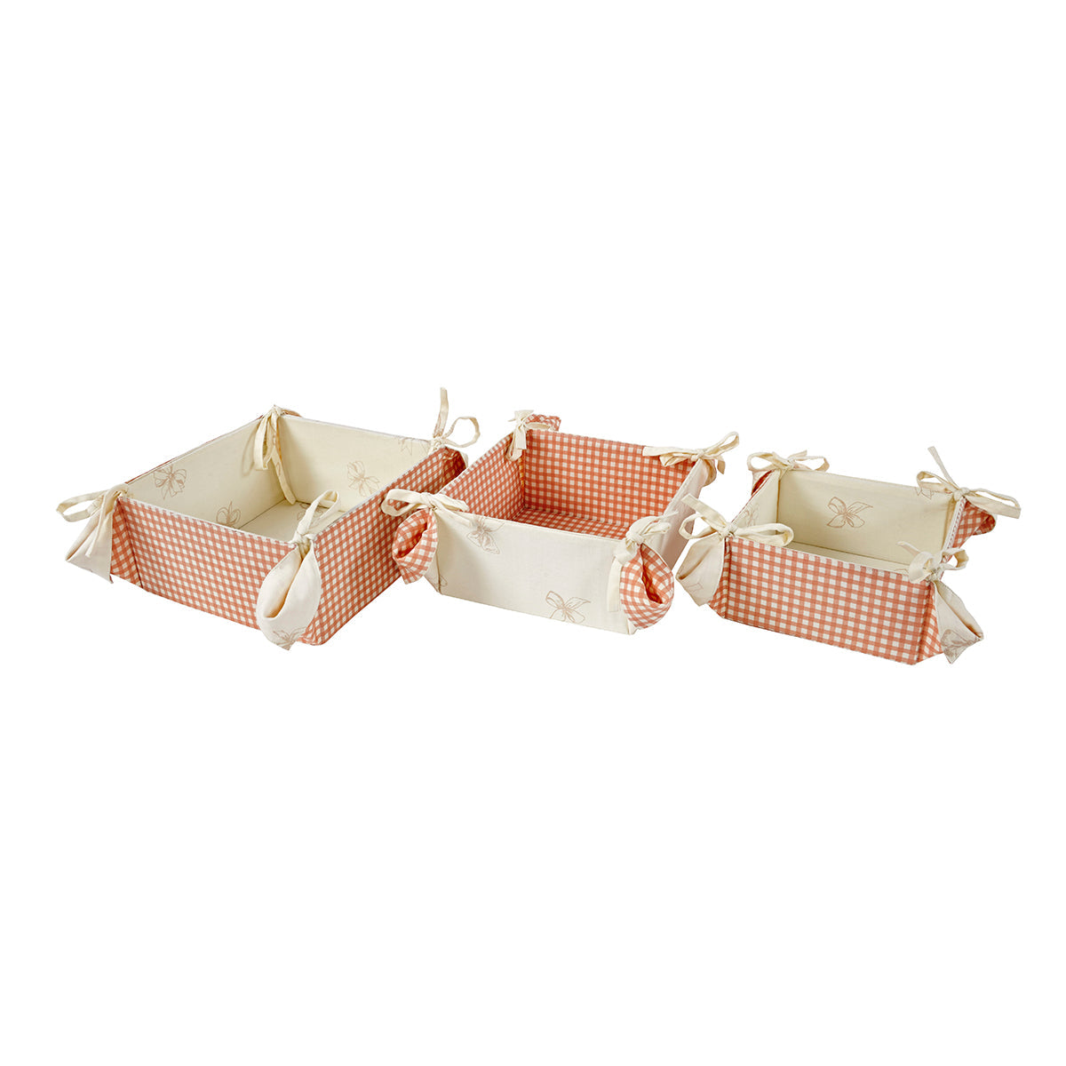Little Maspar Gingham Print 100% Cotton Printed Set of 3 multi purpose tray Peach