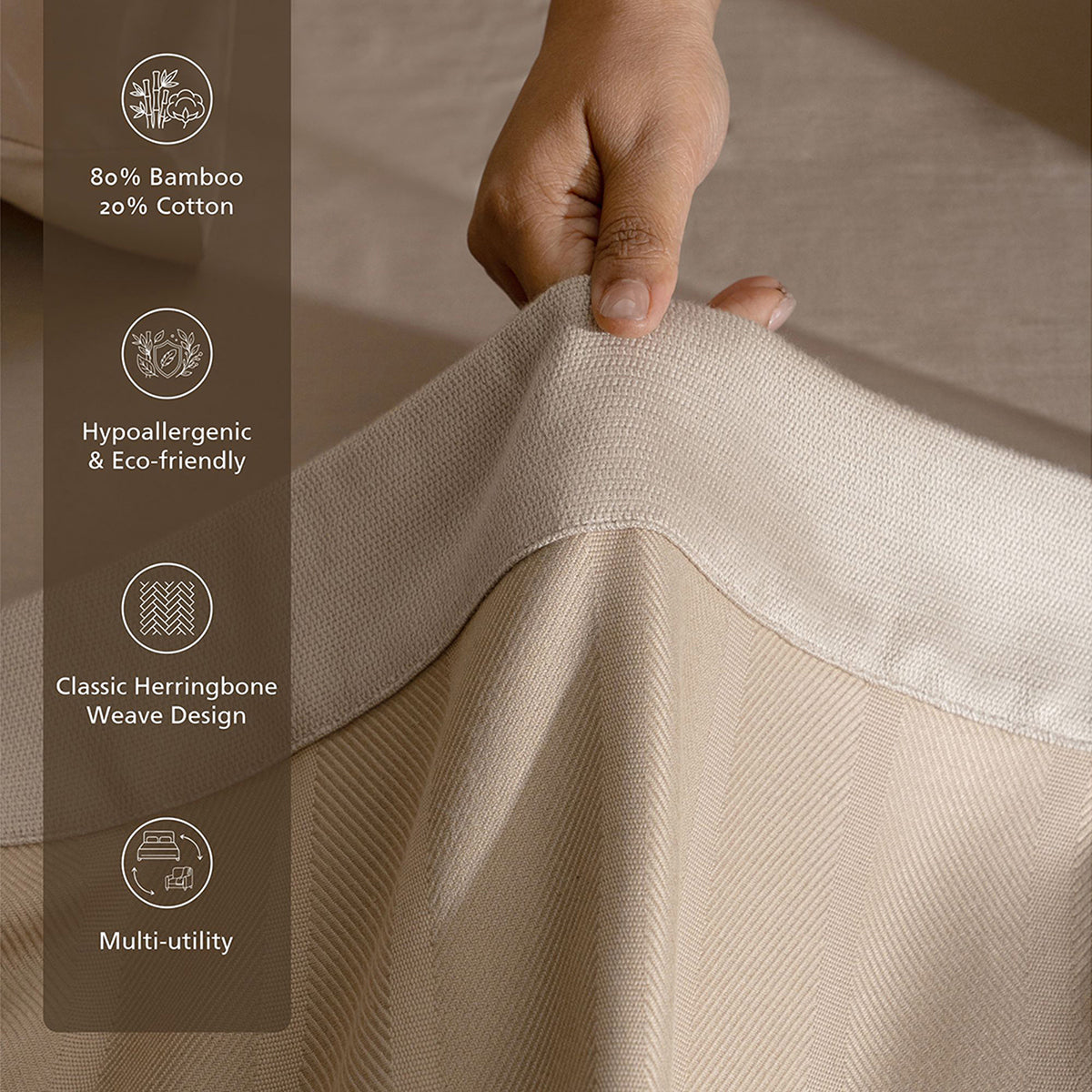 Bamboo Eco Friendly Soft Blanket/Bed Cover/Multi Cover Serene Haven Erika Beige