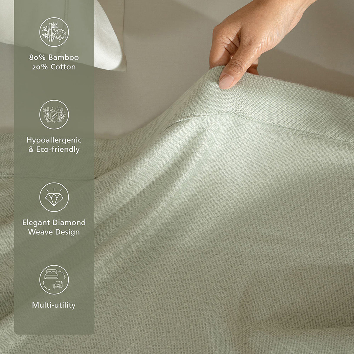 Bamboo Eco Friendly Soft Blanket/Bed Cover/Multi Cover Serene Haven Highlawn Green