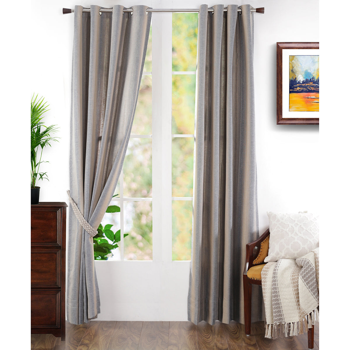 Beatitude Stripe Jacquard Blue Colorway Curtain Set