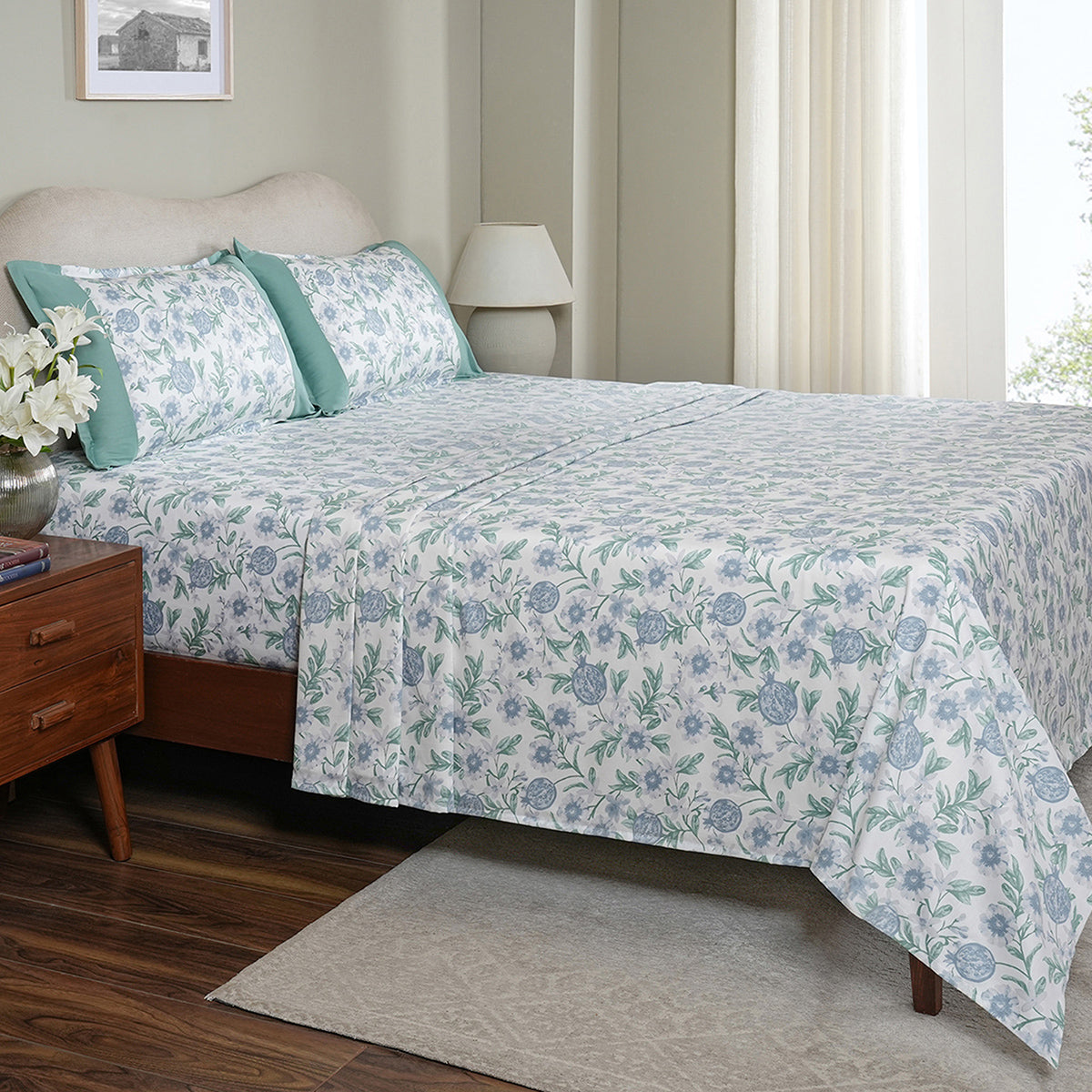 Bed Bath Set 6 Pcs Ideal For Gifting Blooming Petals Blue