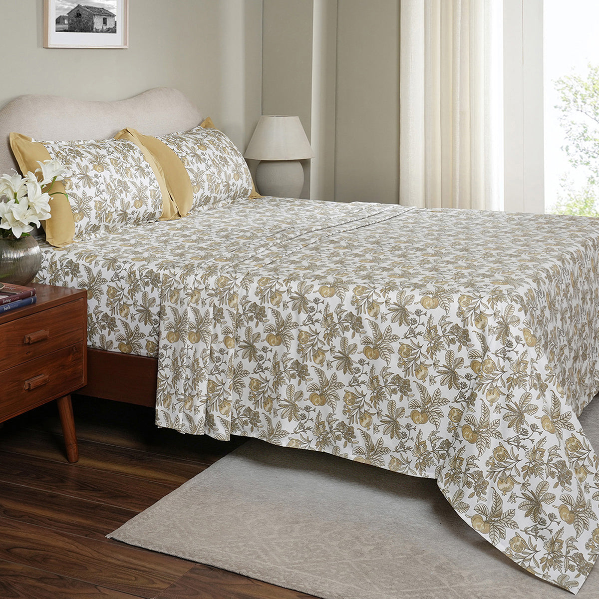 Bed Bath Set 6 Pcs Ideal For Gifting Fruity Foliage Mustard