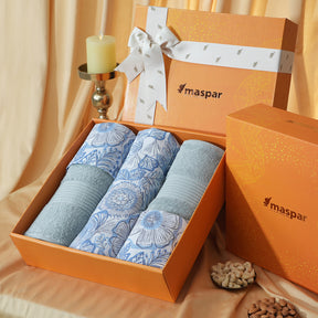 Bed Bath Set 6 Pcs Ideal For Gifting Petaline Blue Shadow