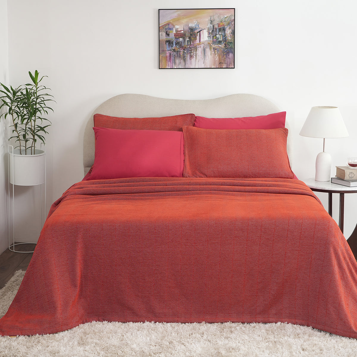 Caroline Woven Herringbone Pattern with Soft Drape Style Red Bed Cover/Blanket