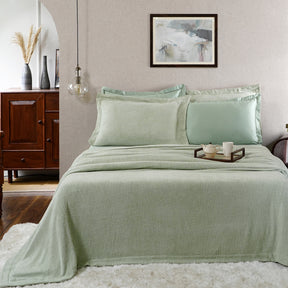 Tranquil Essence Burb Slub Viscose Blend Weaved Green Bed Cover