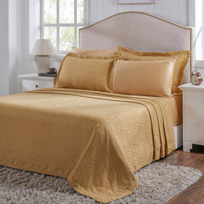 Classical Ornate Acorus Bliss Blend Cotton Bed Cover Gold