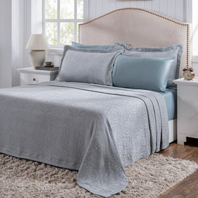 Classical Ornate Acorus Bliss Blend Cotton Bed Cover Blue