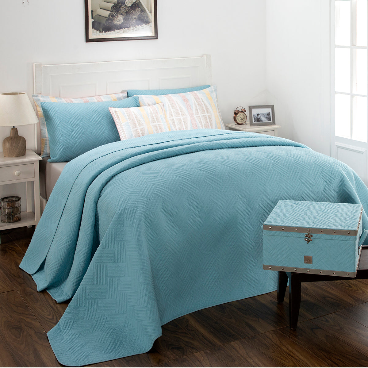 8PC Quilt/Quilted Bed Cover Set Eliott Blue