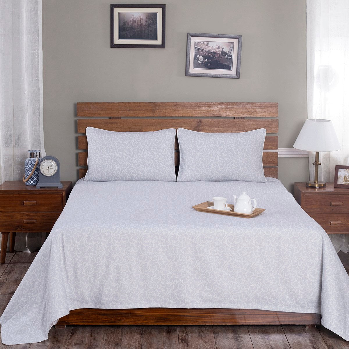 Rustic Clash Classi Essence Grey Printed 3 Pc Bed Cover Set