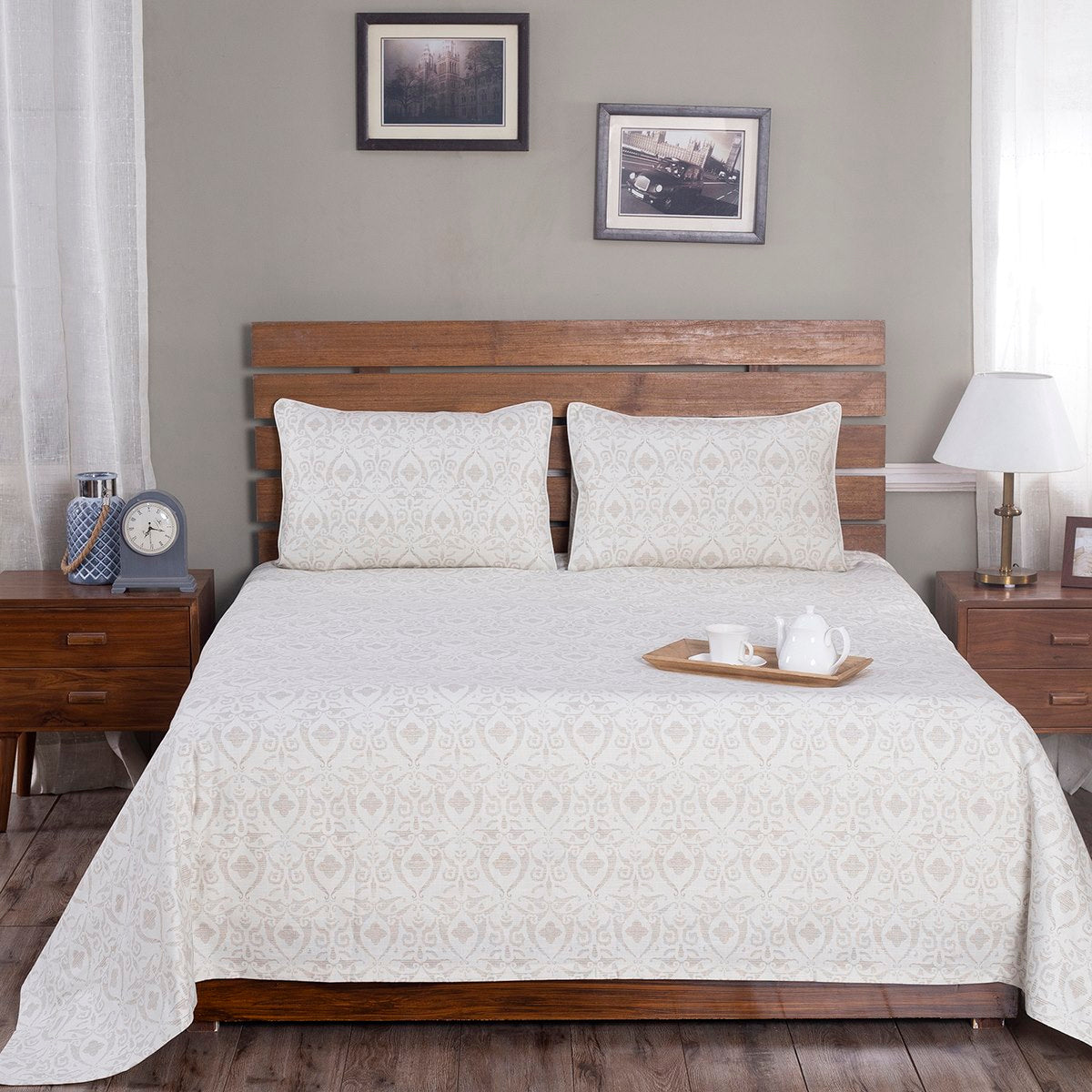 Rustic Clash Senna Neutral Printed 3 Pc Bed Cover Set