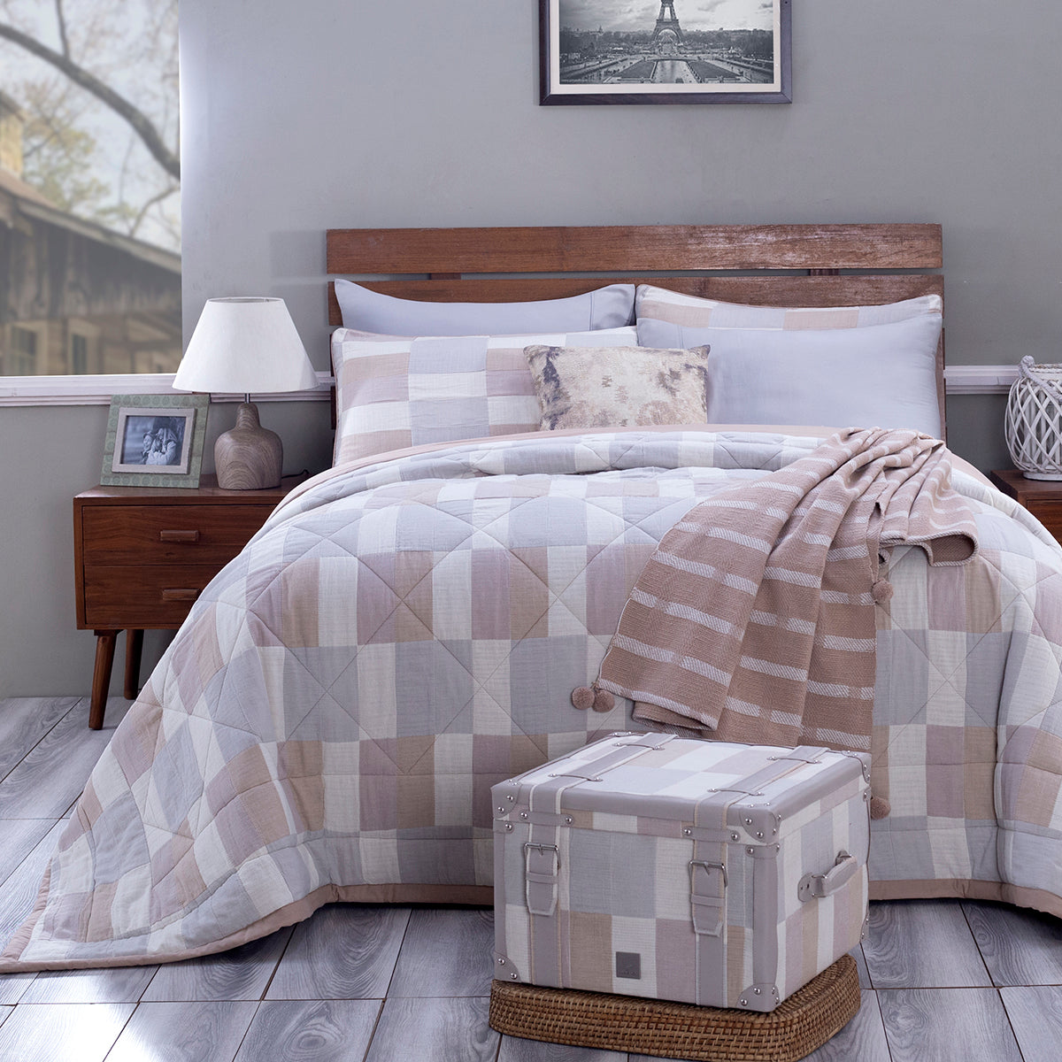 9PC Quilt/Quilted Bed Cover Set Rurban Grandoise Triple Color Neutral