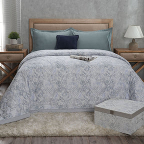 PBS Refined Retro Nouvel Damask 6PC Quilt/Quilted Bed Cover Set Blue