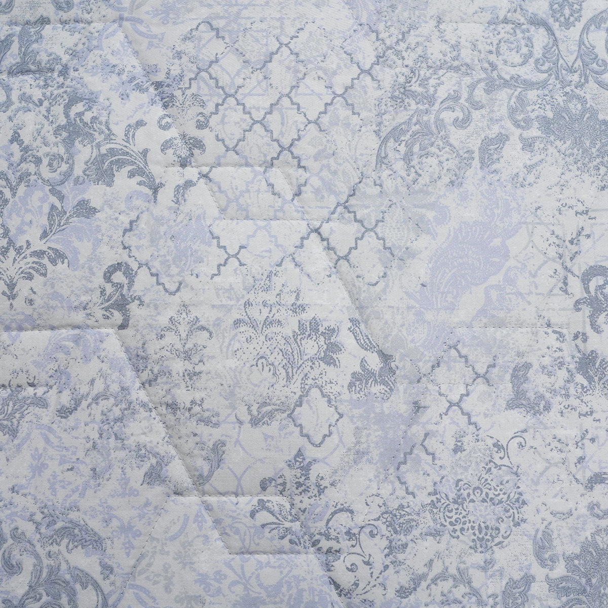 PBS Refined Retro Nouvel Damask 6PC Quilt/Quilted Bed Cover Set Blue