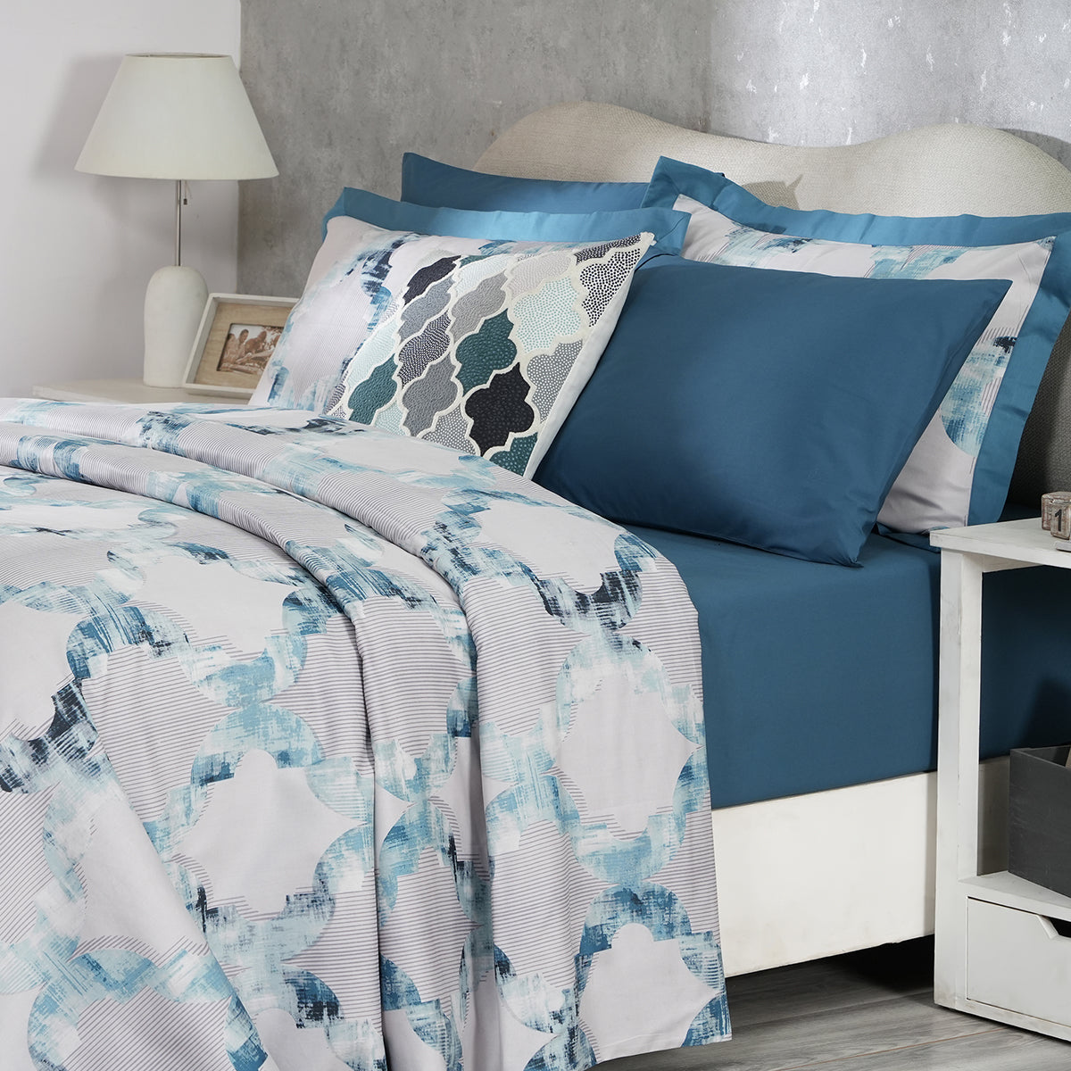 Enchanted Harmony Ogee Flent Printed 100% Cotton Duvet Cover
