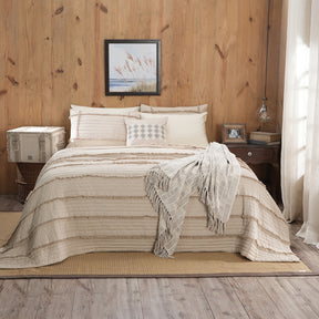 9PC Quilt/Quilted Bed Cover Set Rurban Rhupsodic Freyed Path Neutral