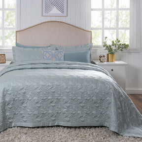 8pcs Quilt/Qulited Bed Cover Set Blue Classical Ornate Twirls & Swirls
