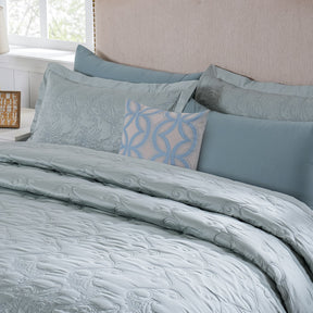 8pcs Quilt/Qulited Bed Cover Set Blue Classical Ornate Twirls & Swirls