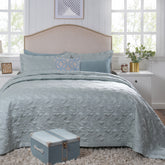 8pcs Quilt/Qulited Bed Cover Set Blue Classical Ornate Twirls & Swirls